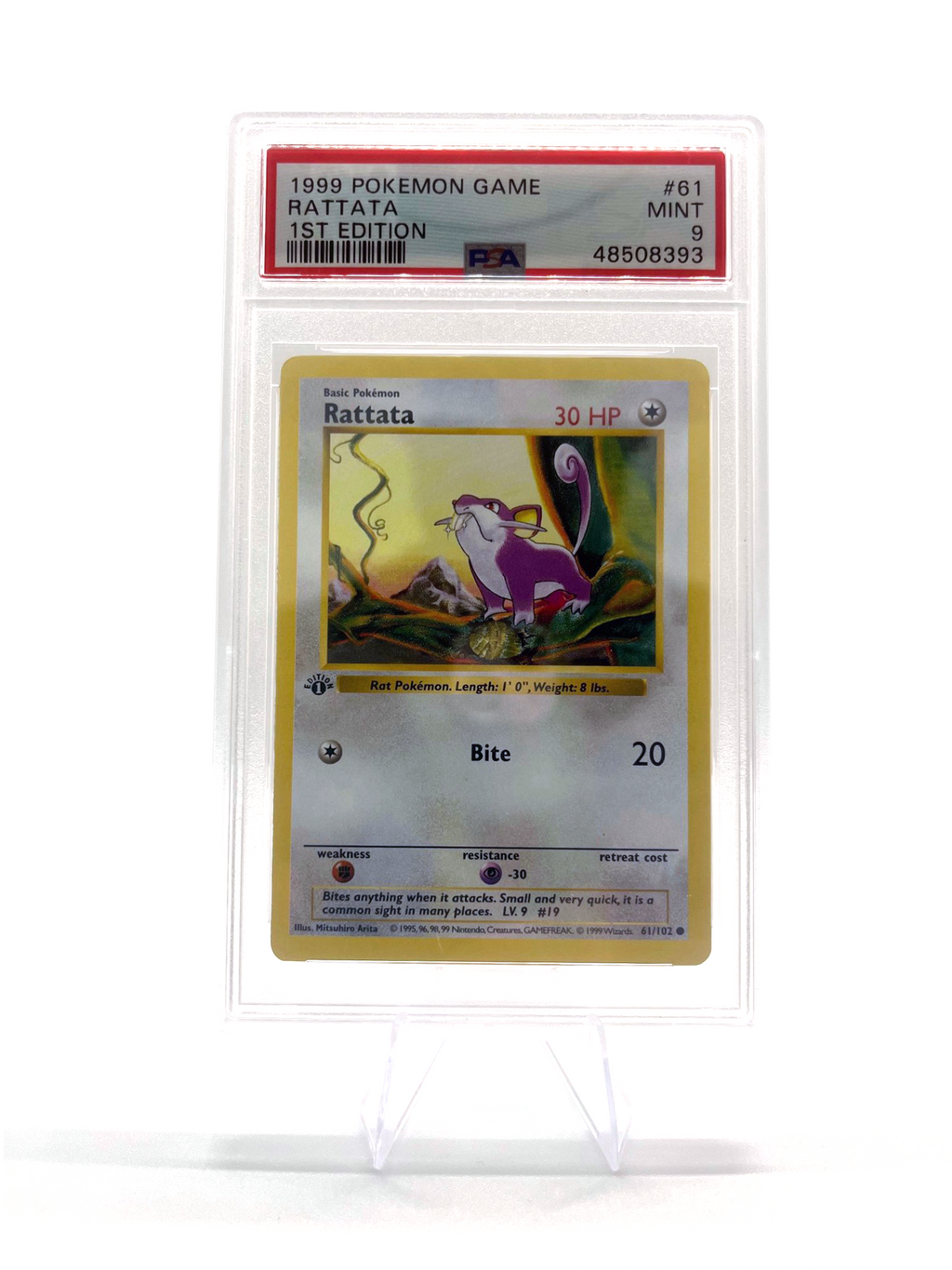 Pokemon Cards: Base Set 1st Edition Common: Rattata 61/102 PSA 9