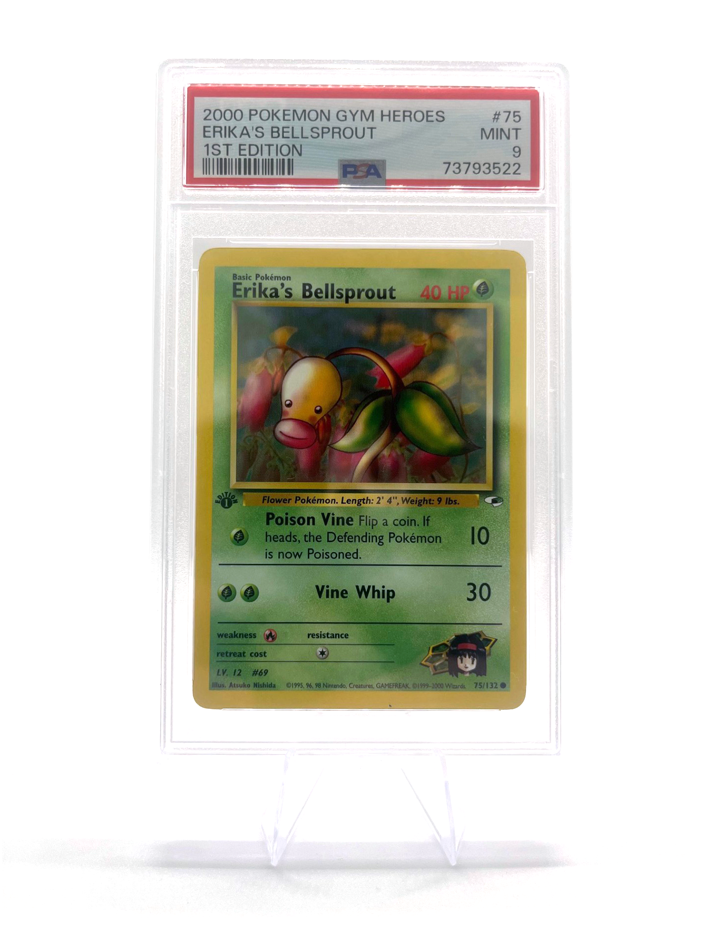 Pokemon Cards Gym Heroes 1st Edition Common Erika's Bellsprout 75/132 PSA 9 Mint