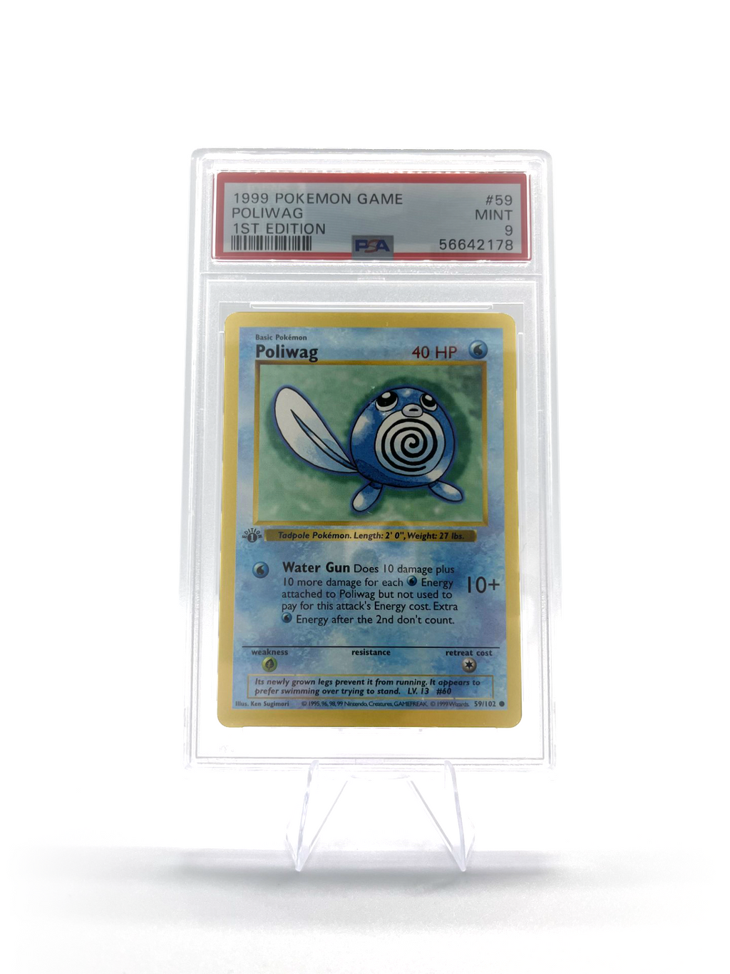 Pokemon Cards: Base Set 1st Edition Common: Poliwag 59/102 PSA 9
