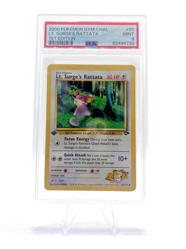 Pokemon Gym Challenge 1st Edition Common: Lt. Surge's Rattata 85/132 PSA 9